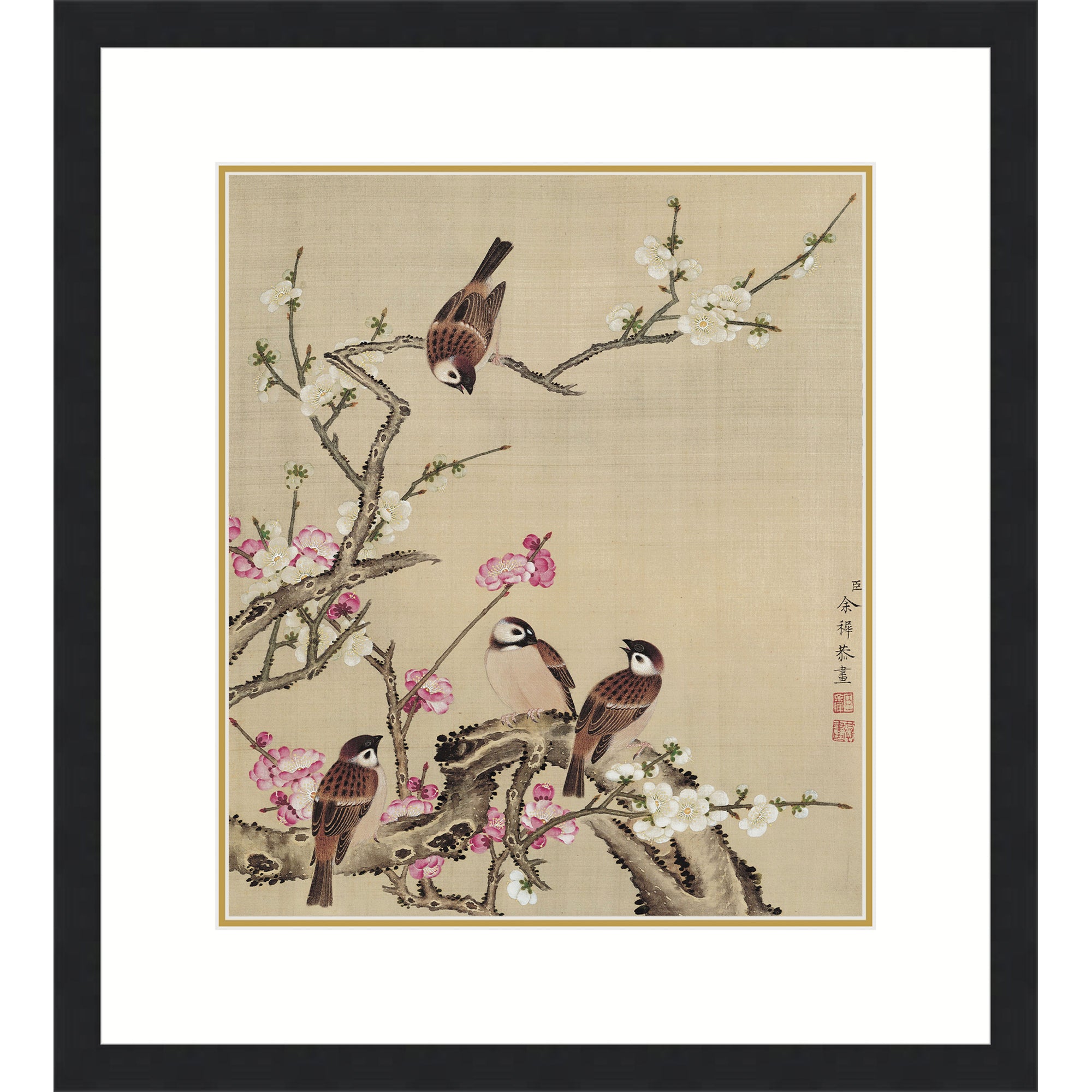 Winter Sweet flower and Sparrows