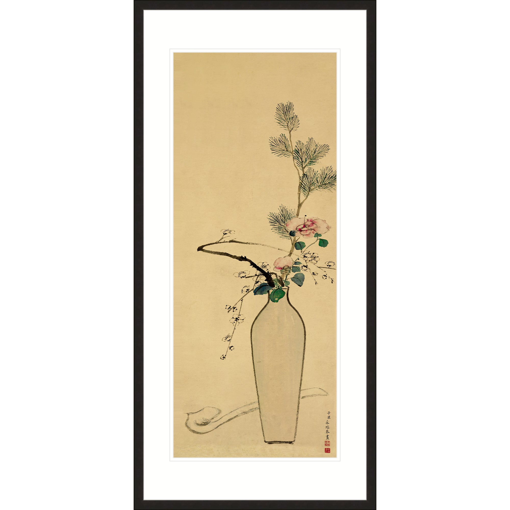 Pine and Plum Blossoms in a Vase