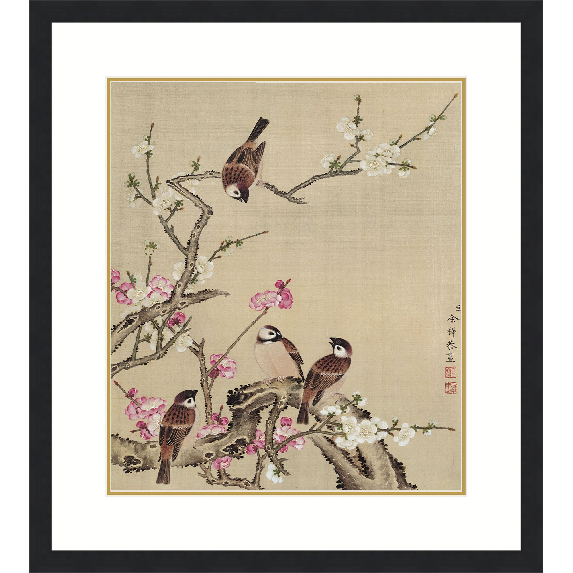 Winter Sweet flower and Sparrows