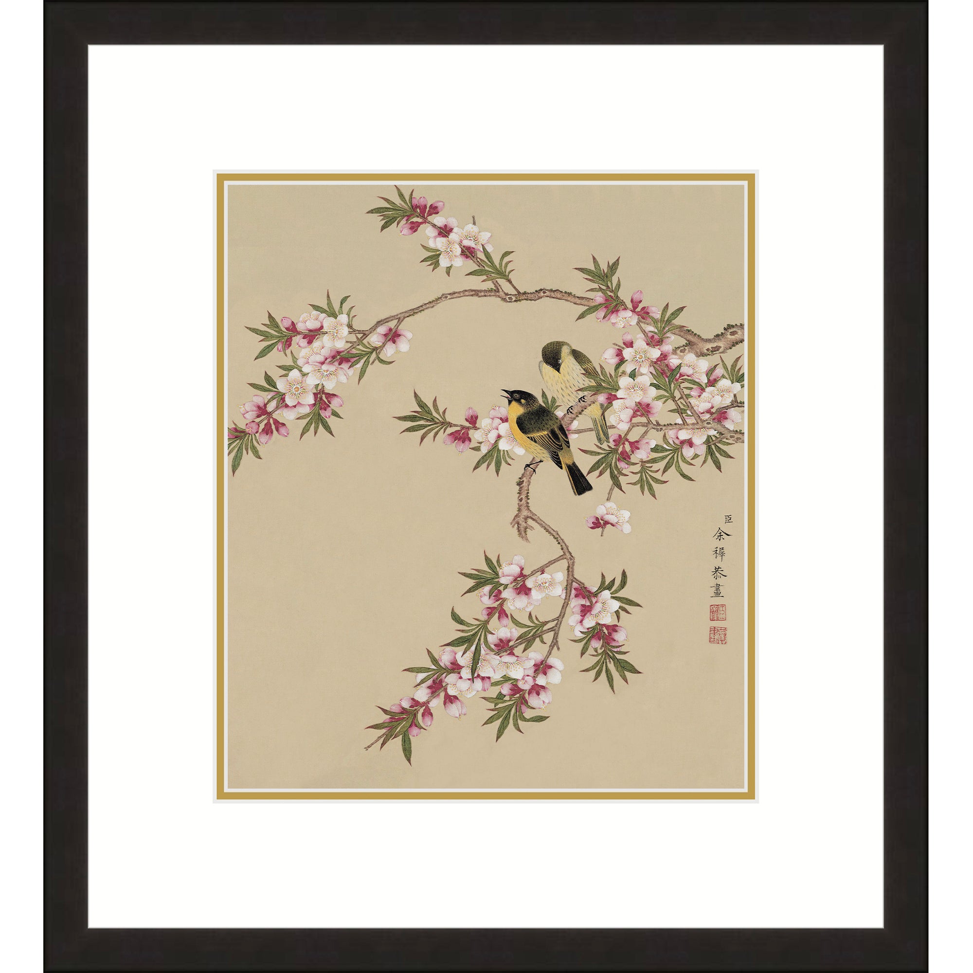 Peach Blossoms and Yellow Sparrows