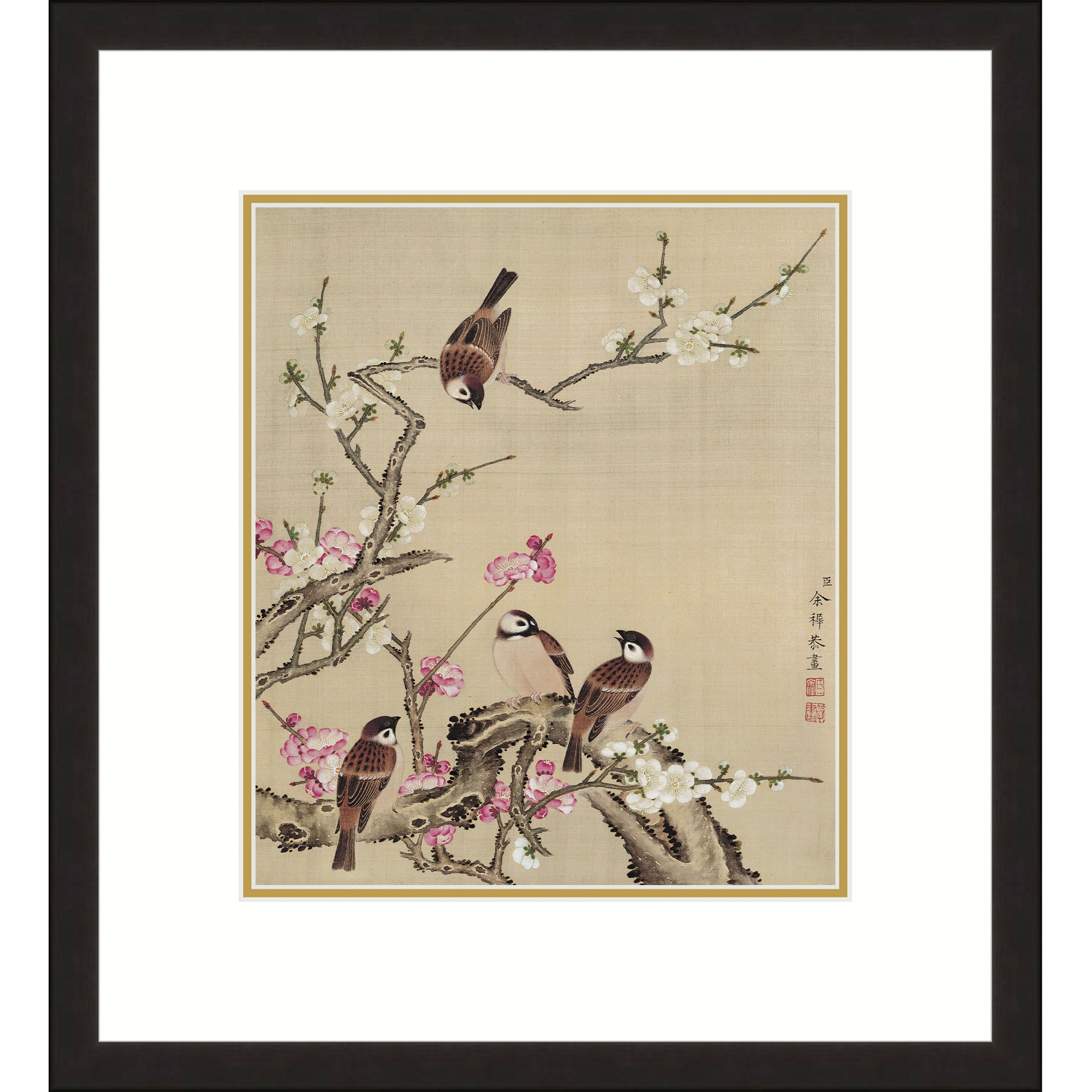 Winter Sweet flower and Sparrows