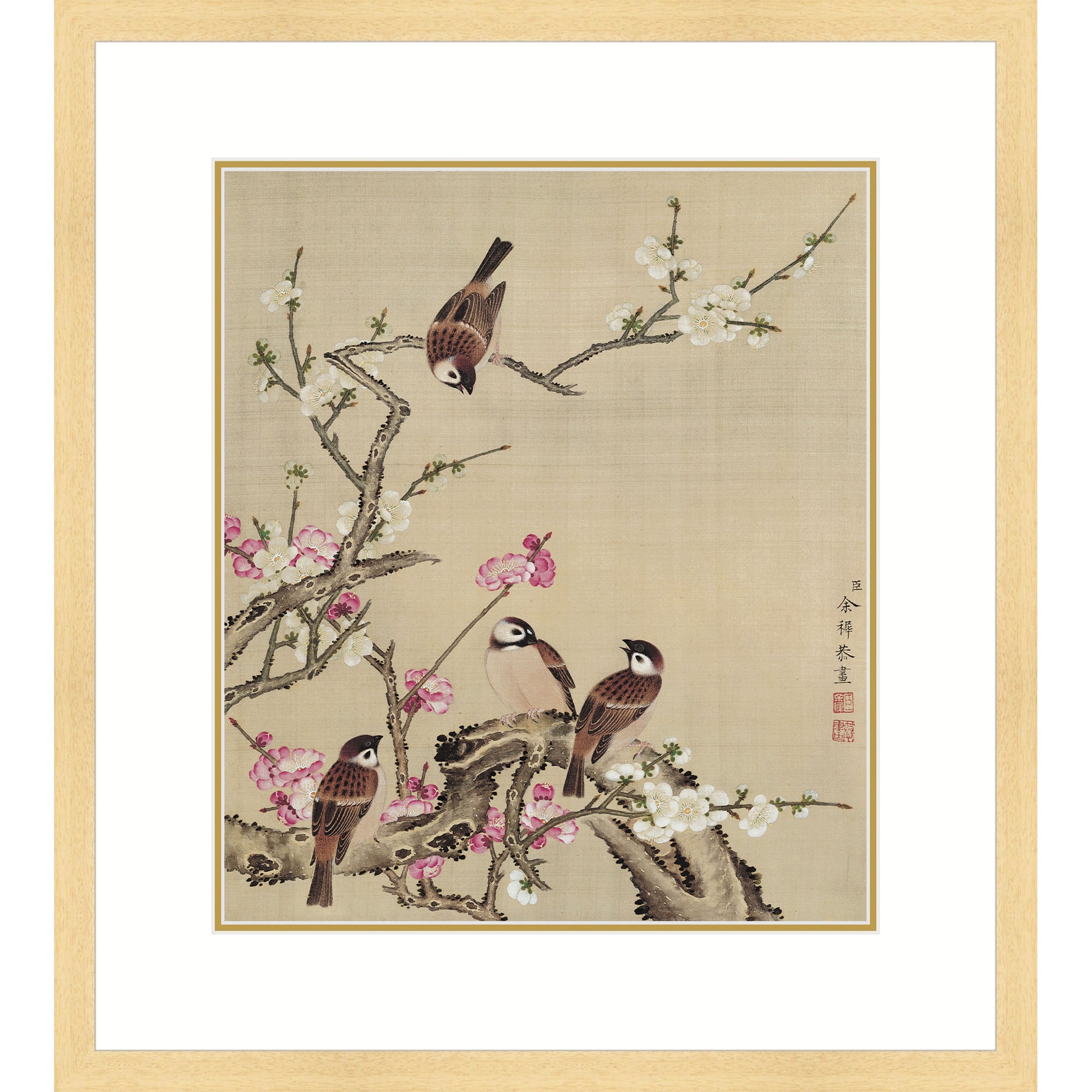 Winter Sweet flower and Sparrows