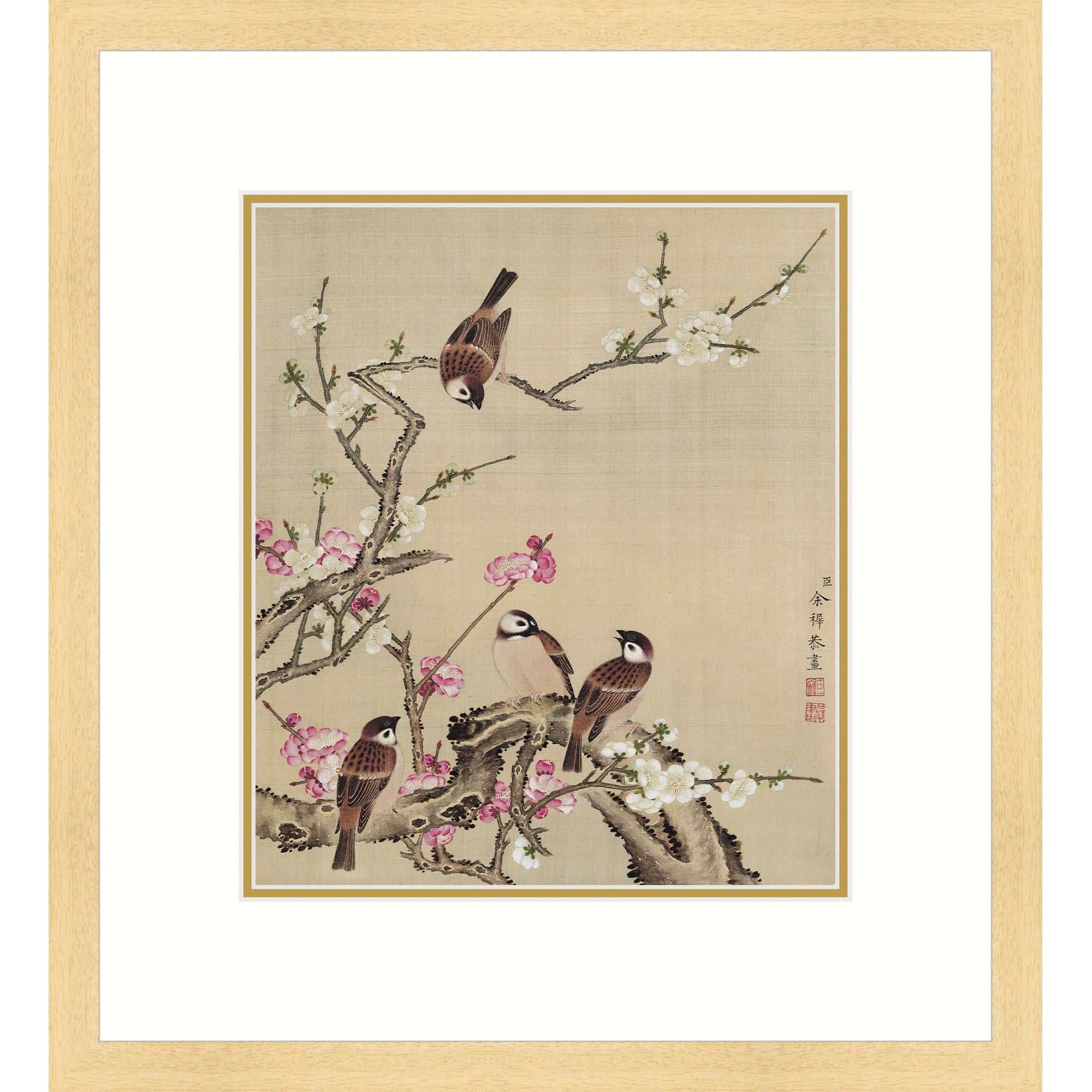 Winter Sweet flower and Sparrows