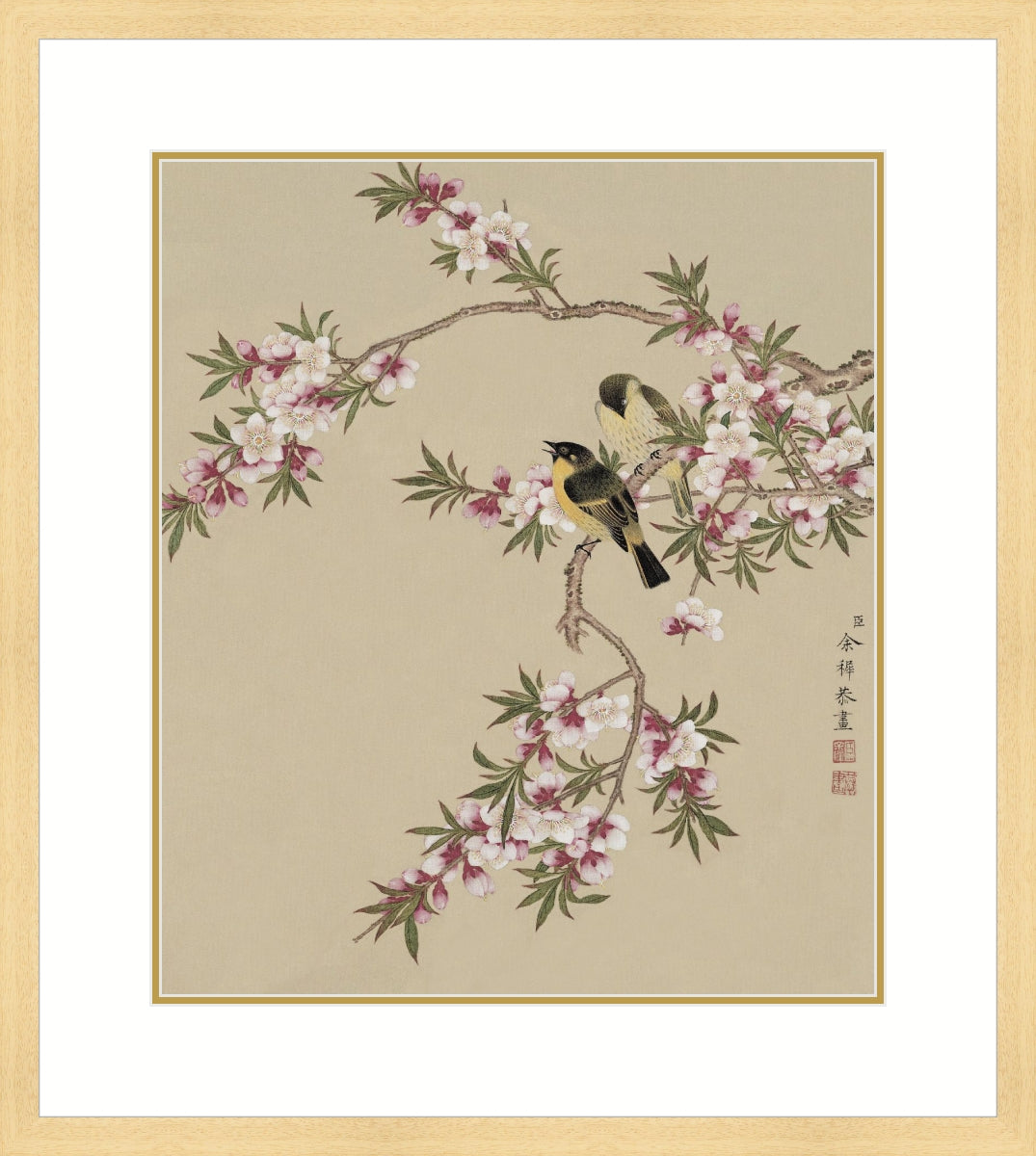 Peach Blossoms and Yellow Sparrows