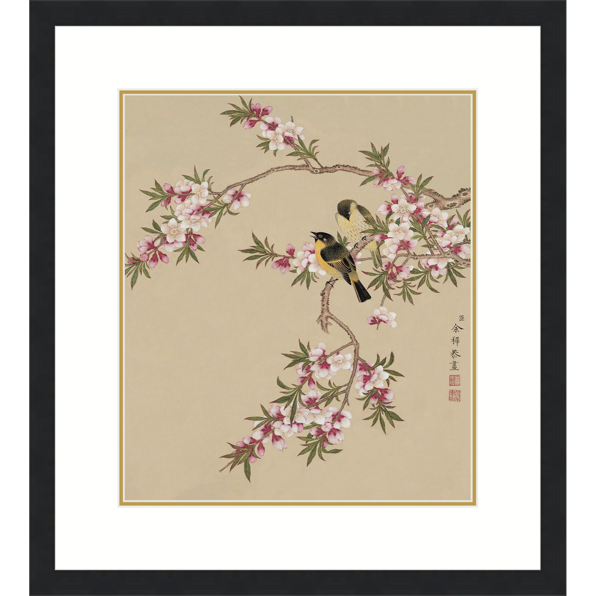 Peach Blossoms and Yellow Sparrows