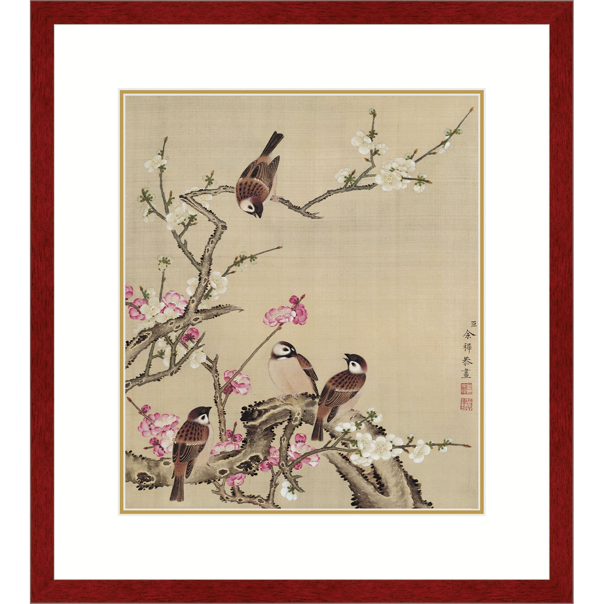 Winter Sweet flower and Sparrows