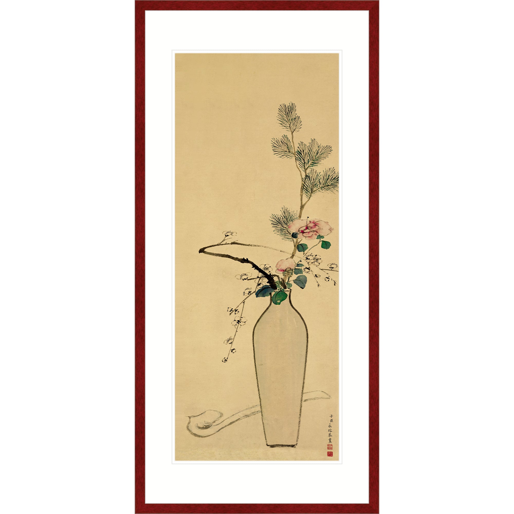 Pine and Plum Blossoms in a Vase