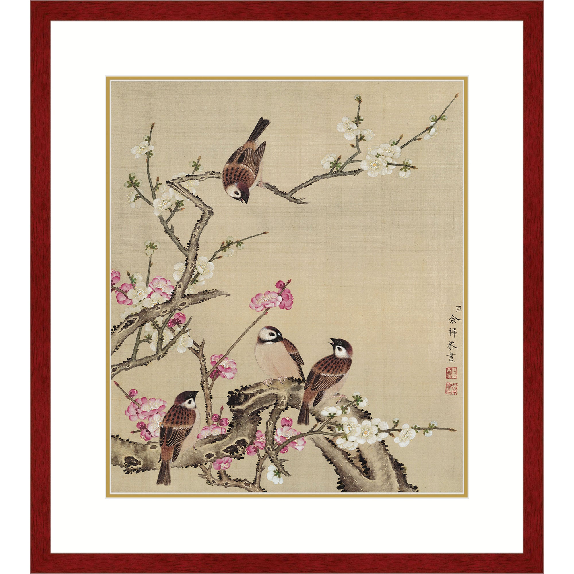 Winter Sweet flower and Sparrows