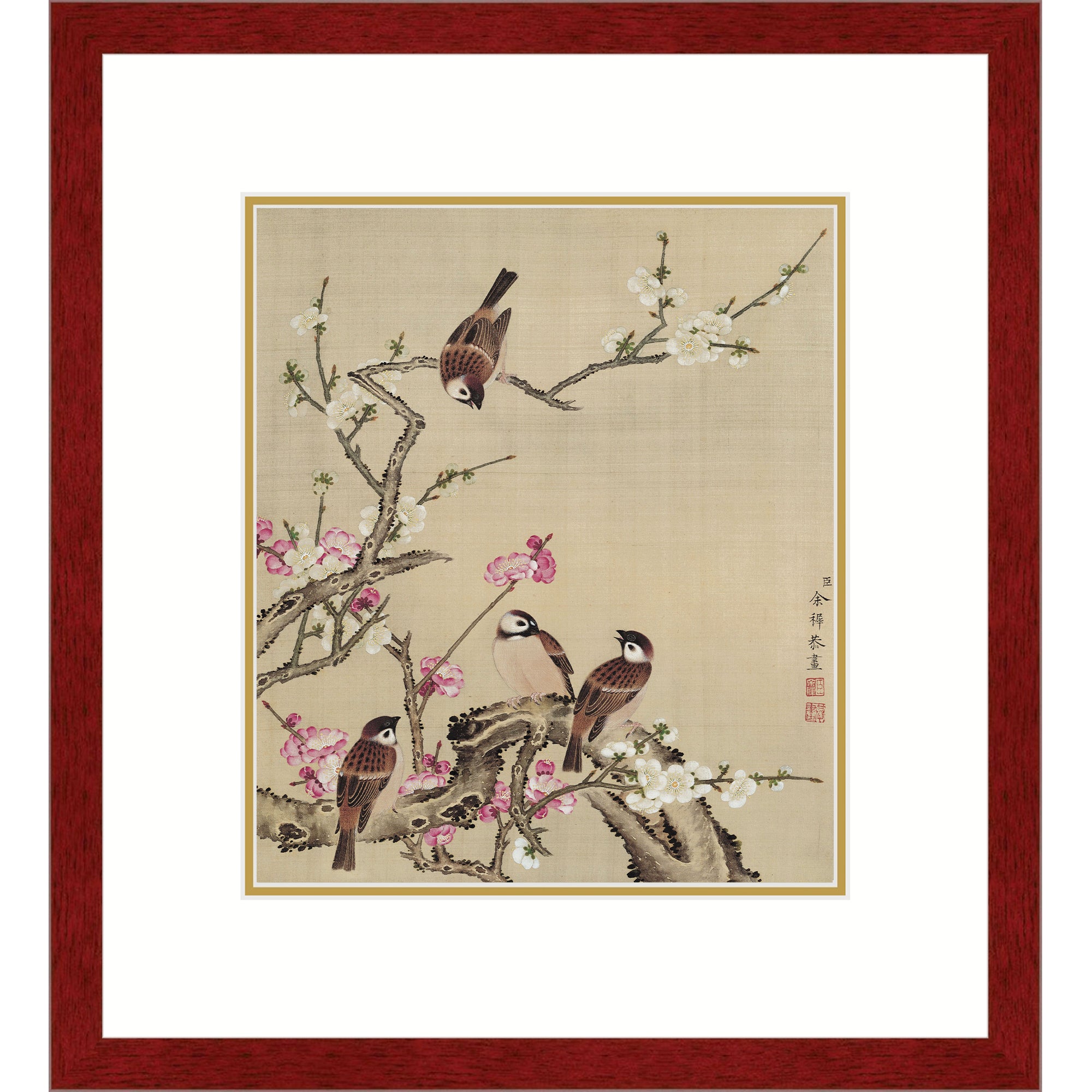 Winter Sweet flower and Sparrows