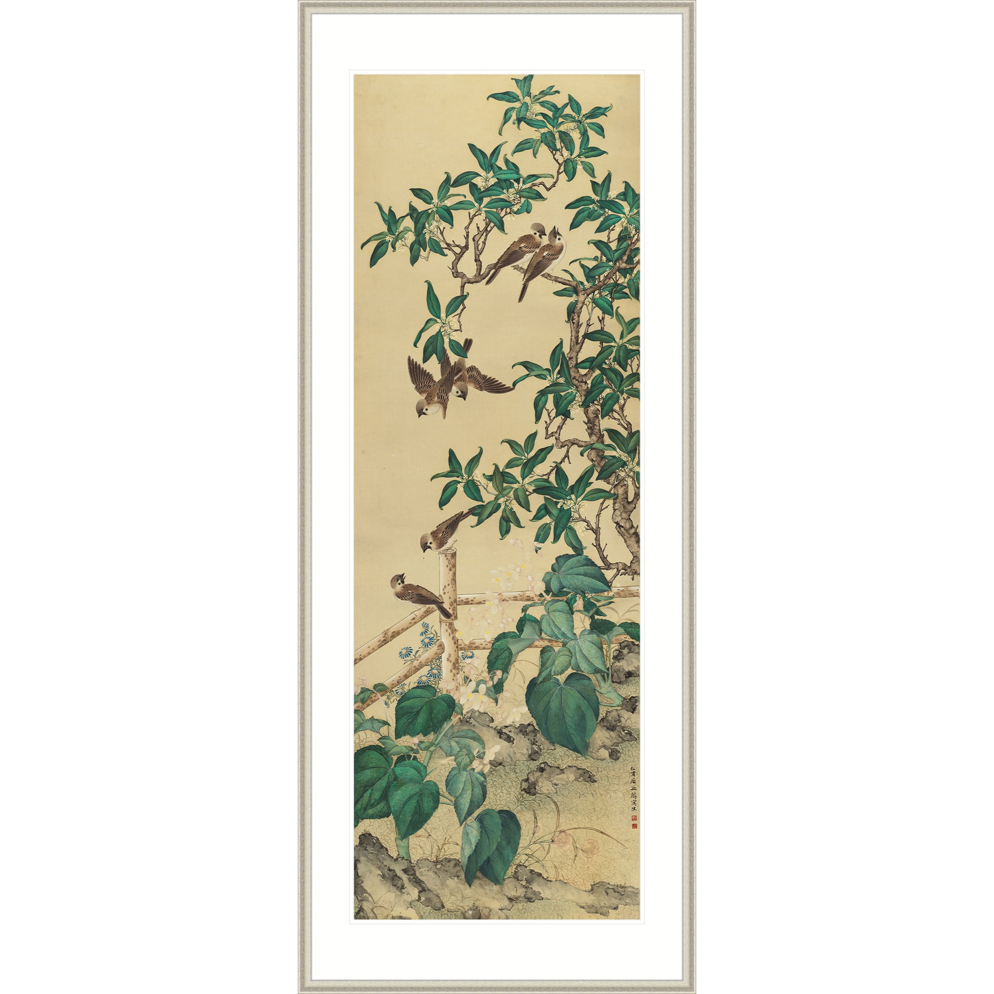 Sparrows and Osmanthus Painting