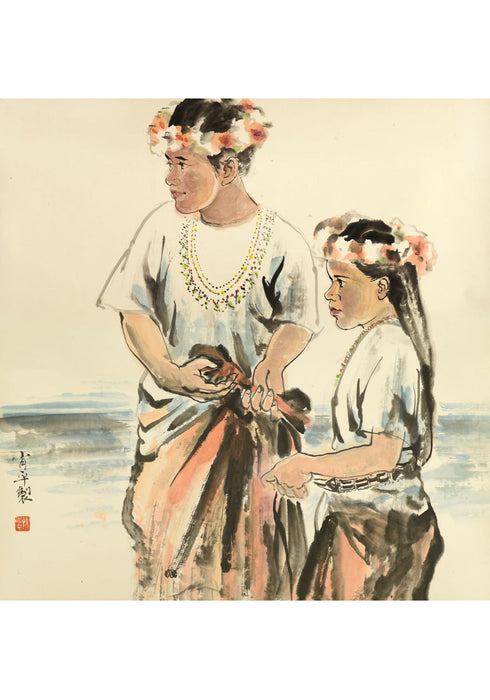 "Girls by the Sea" Chinese Painting Figures