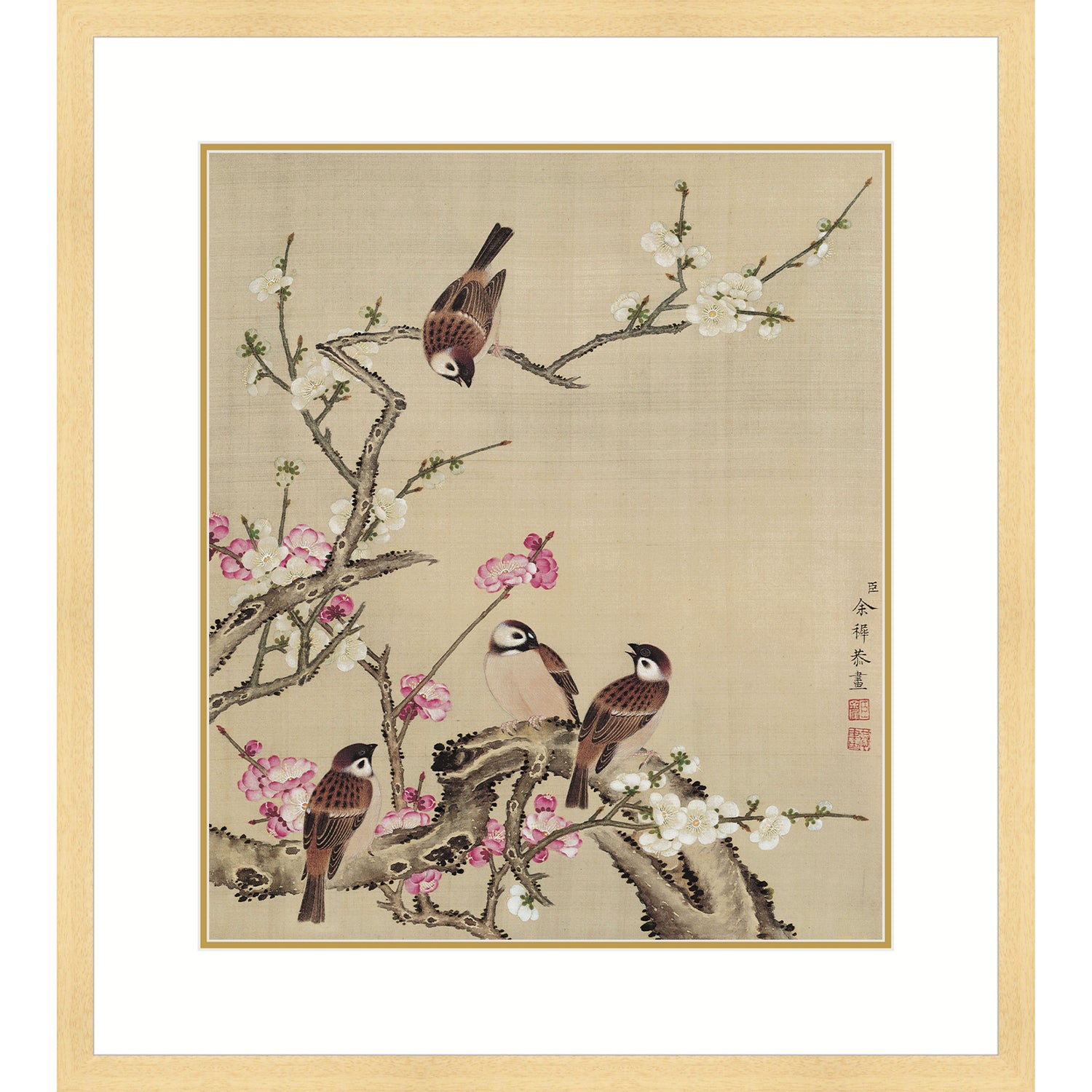 Winter Sweet flower and Sparrows