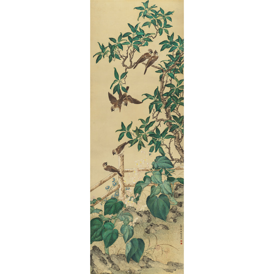 Sparrows and Osmanthus Painting