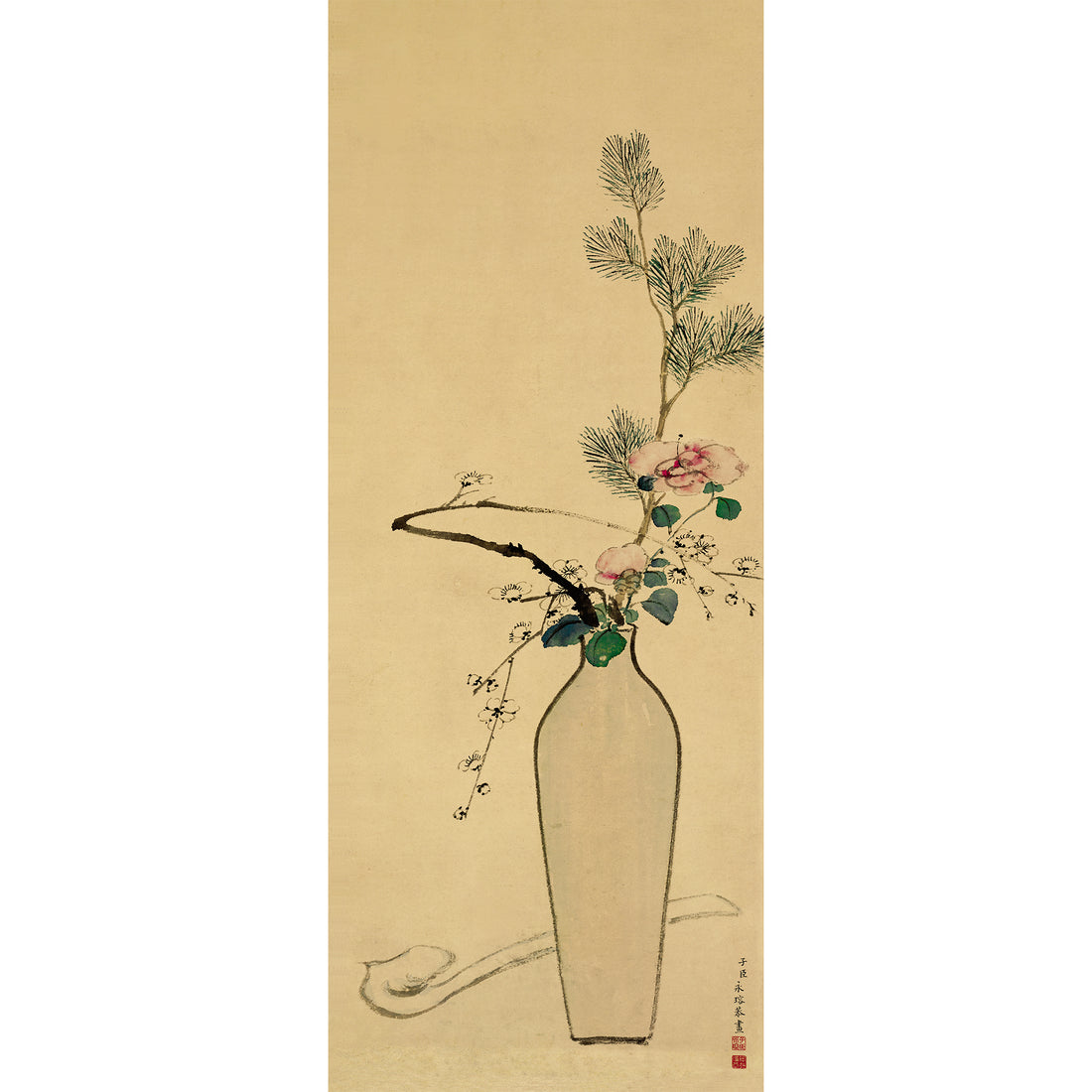 Pine and Plum Blossoms in a Vase