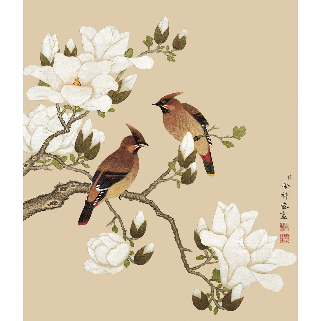 Magnolia and Rosefinches - Hanging Scroll
